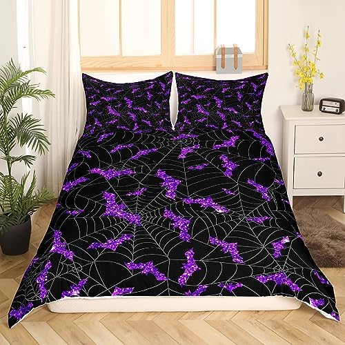 Castle Fairy Purple Glitter Bat Duvet Cover Set Twin Size 1