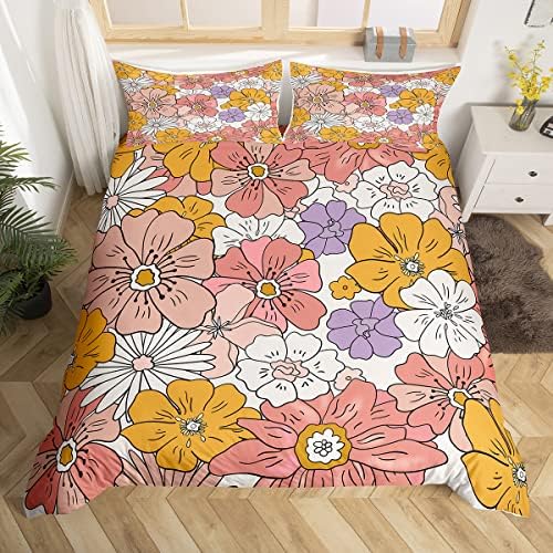 Feelyou Groovy Flower Duvet Cover Set Queen