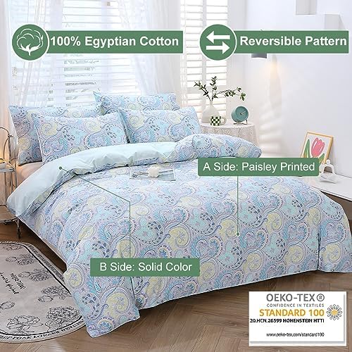 URBONUR Paisley Duvet Cover Set Twin 3Pcs Light Blue Reversible