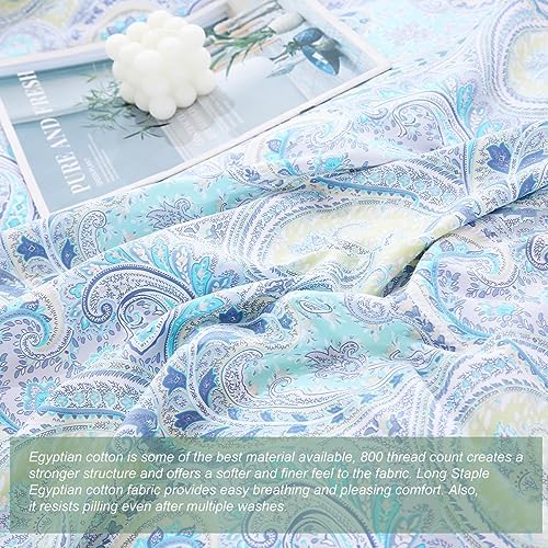 URBONUR Paisley Duvet Cover Set Twin 3Pcs Light Blue Reversible