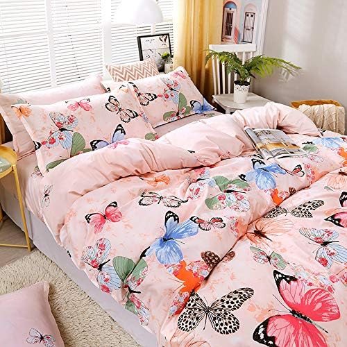 Feelyou Pink Butterfly Duvet Cover Set 3 Piece Zipper