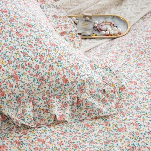 DAUAOTO Twin Duvet Cover Set 68x86 Pink Floral 100 Cotton