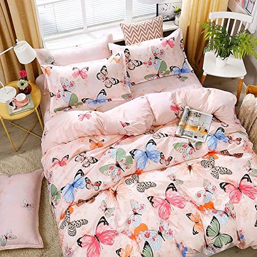 Feelyou Pink Butterfly Duvet Cover Set 3 Piece Zipper