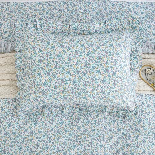 DAUAOTO Duvet Cover Set with Ruffle 100 Cotton Blue Floral