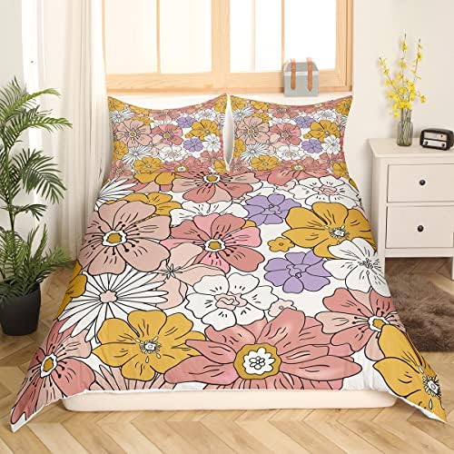 Feelyou Groovy Flower Duvet Cover Set Queen